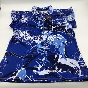 The Bubble Womens Short Sleeve Flutter Polo Golf Tennis Top Blue Size Medium NWT